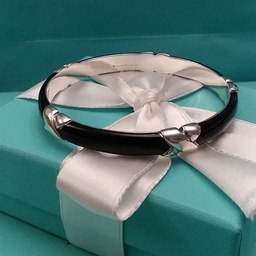 Tiffany & Co. Black Enamel X Bangle Bracelet